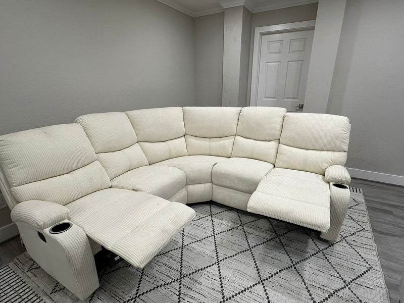 Beige Fabric Reclining Sectional Sofa