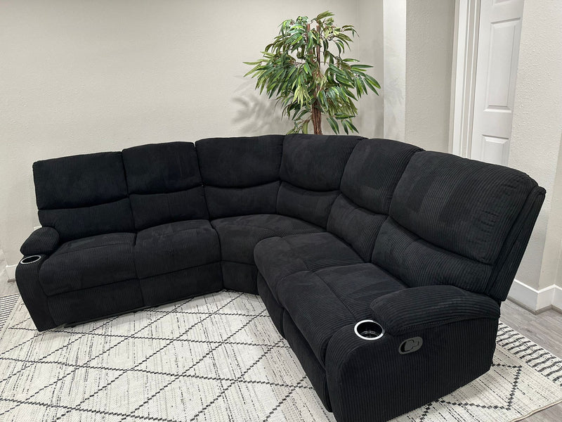 Empire Fabric Sectional Sofa In Black