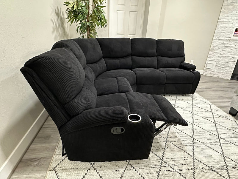 Empire Fabric Sectional Sofa In Black