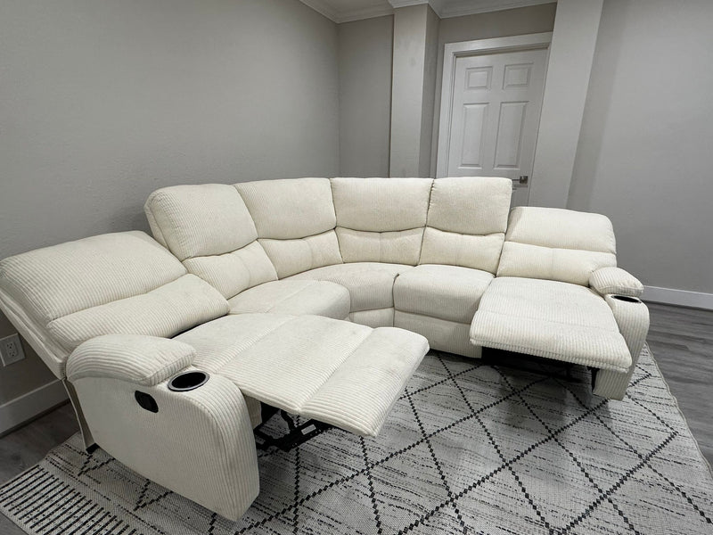 Beige Fabric Reclining Sectional Sofa