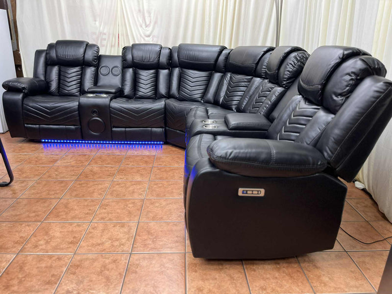Power Reclining Sectional with Bluetooth Speakers and LED Lights - Leather Gel