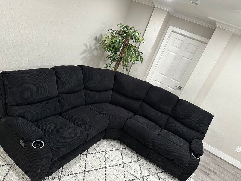 Empire Fabric Sectional Sofa In Black