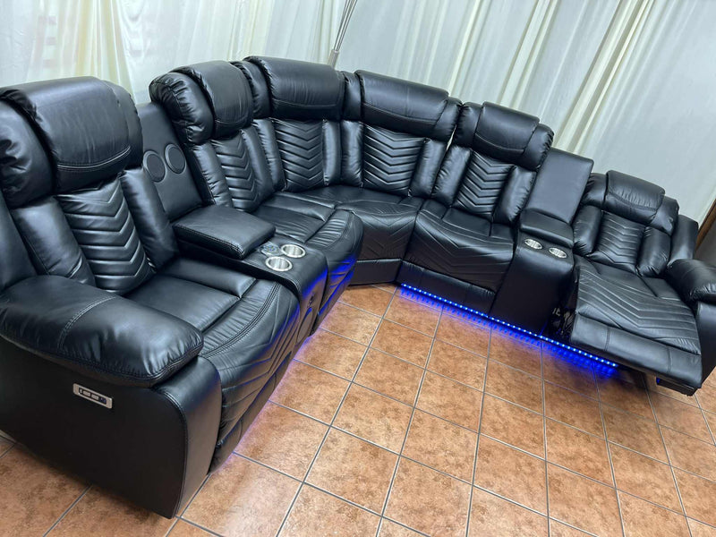 Power Reclining Sectional with Bluetooth Speakers and LED Lights - Leather Gel