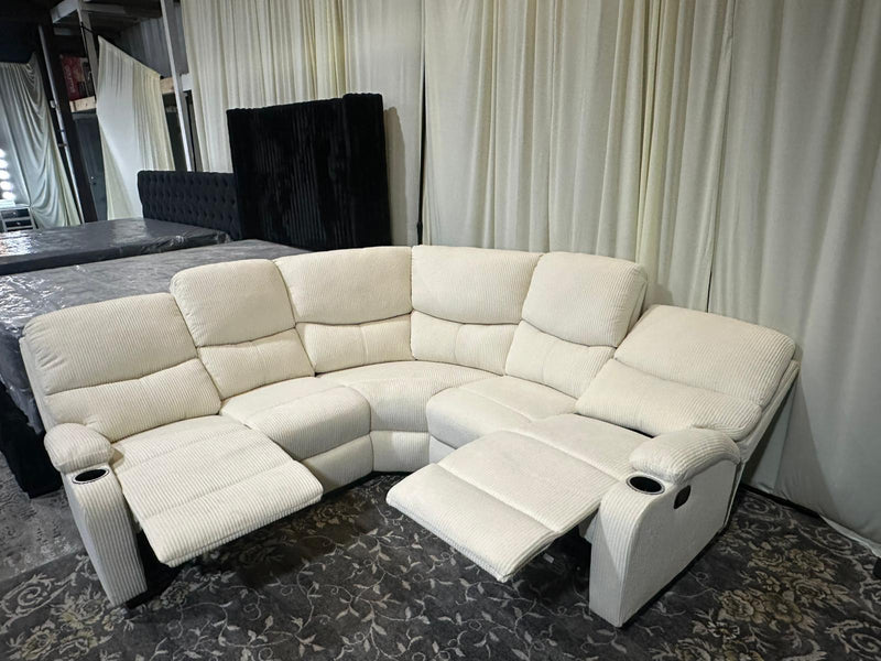 Beige Fabric Reclining Sectional Sofa