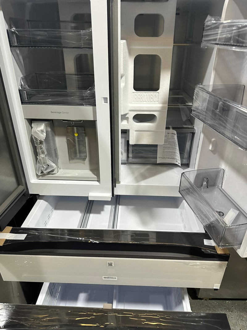 Bespoke 4-Door French Door Refrigerator (29 cu. ft.) with Beverage Center™ in Morning Blue Glass Top Panels and White Glass Middle and Bottom Panels