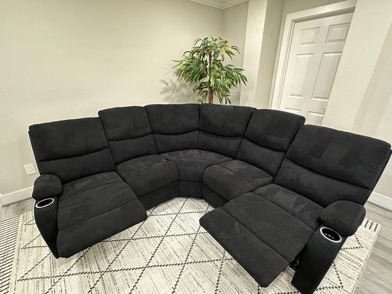 Empire Fabric Sectional Sofa In Black