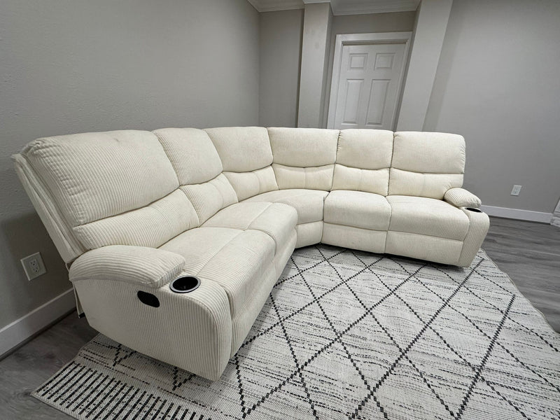 Beige Fabric Reclining Sectional Sofa