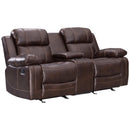 Happy Homes Samuel Reclining Leather Look Loveseat with Console Samuel Loveseat - Brown IMAGE 1