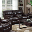 Happy Homes Florence Reclining Leather Look Loveseat with Console Florence Loveseat - Brown IMAGE 1