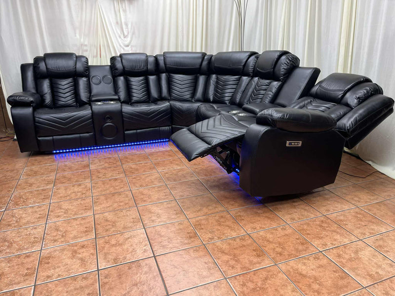 Power Reclining Sectional with Bluetooth Speakers and LED Lights - Leather Gel