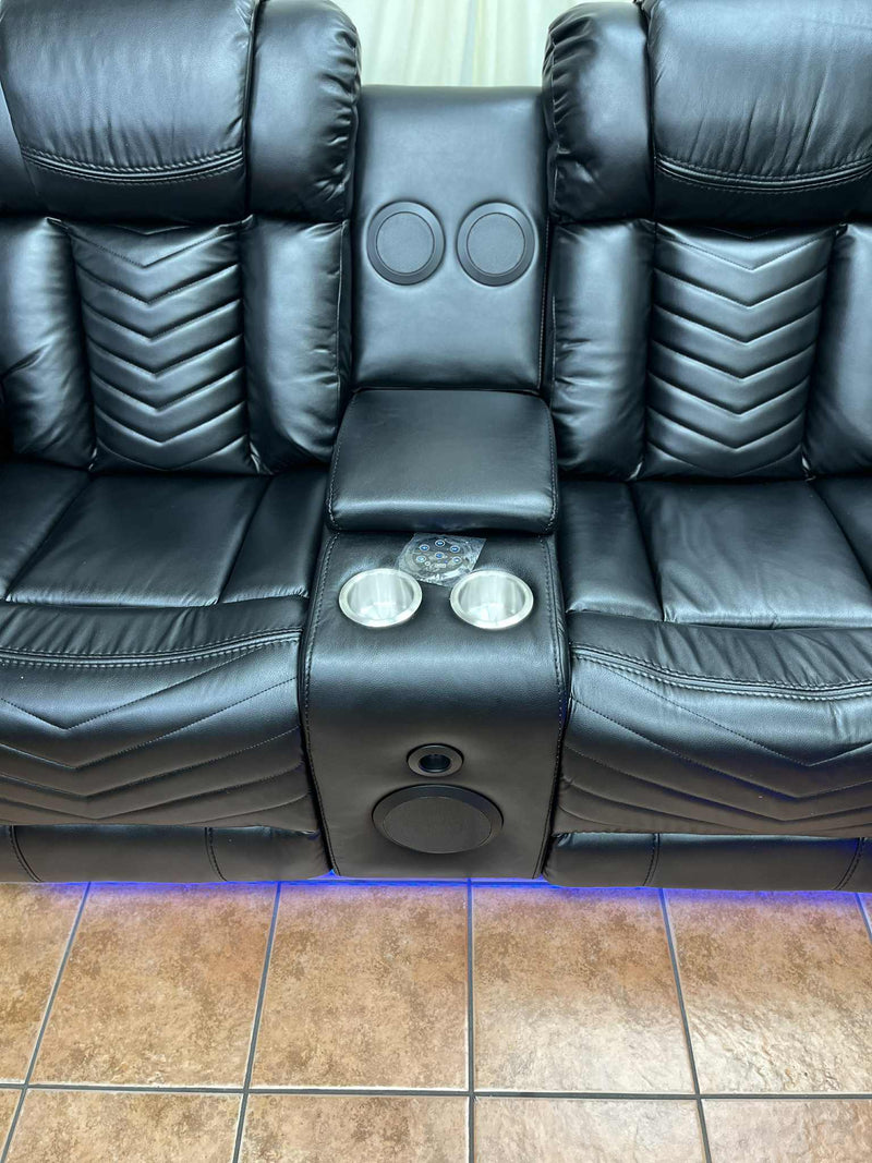 Power Reclining Sectional with Bluetooth Speakers and LED Lights - Leather Gel