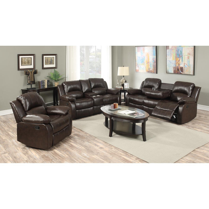 Happy Homes Reclining Leather Loveseat with Console 10100 Reclining Loveseat - Brown IMAGE 2