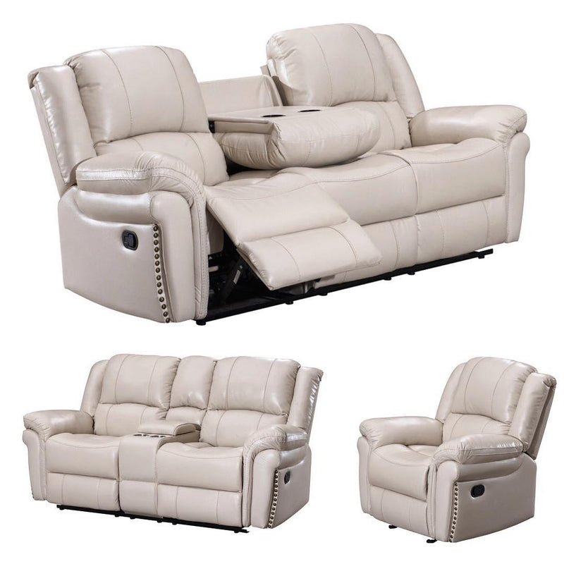 Happy Homes Monrose Reclining Leather Sofa Monrose - Off-White IMAGE 2