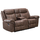 Happy Homes Liberty Reclining Fabric and Leather Look Loveseat with Console Liberty IMAGE 1