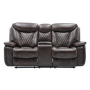 Happy Homes Chanel Reclining Leather Loveseat with Console Chanel-Brown IMAGE 1