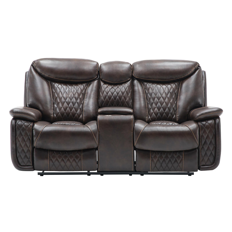 Happy Homes Chanel Reclining Leather Loveseat with Console Chanel-Brown IMAGE 1