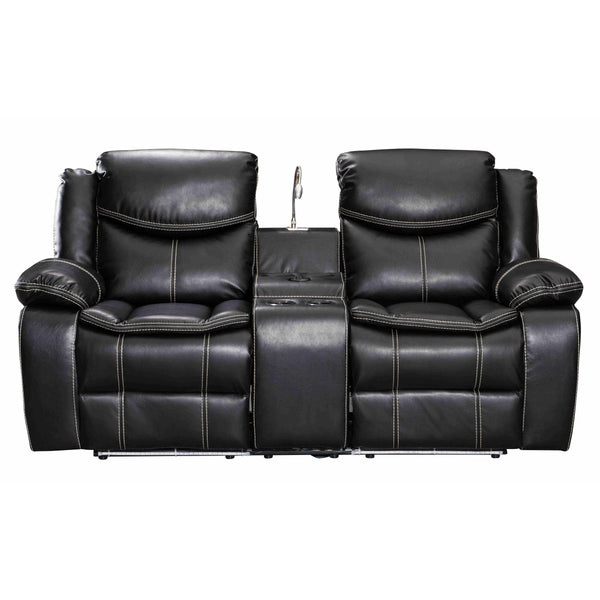 Happy Homes Evolution Power Reclining Fabric Loveseat with Console Evolution LED Lighting Power Reclining Loveseat - Black IMAGE 1