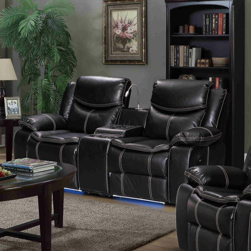 Happy Homes Evolution Power Reclining Fabric Loveseat with Console Evolution LED Lighting Power Reclining Loveseat - Black IMAGE 2