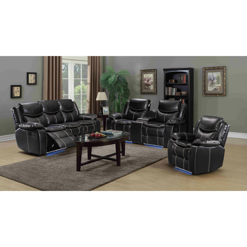 Happy Homes Evolution Power Reclining Fabric Loveseat with Console Evolution LED Lighting Power Reclining Loveseat - Black IMAGE 3
