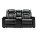 Happy Homes Echo Power Reclining Leather Look Loveseat with Console Echo - Black IMAGE 1