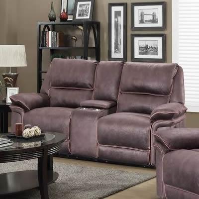 Happy Homes Karla Reclining Fabric Loveseat with Console Karla Reclining Loveseat - Brown IMAGE 1