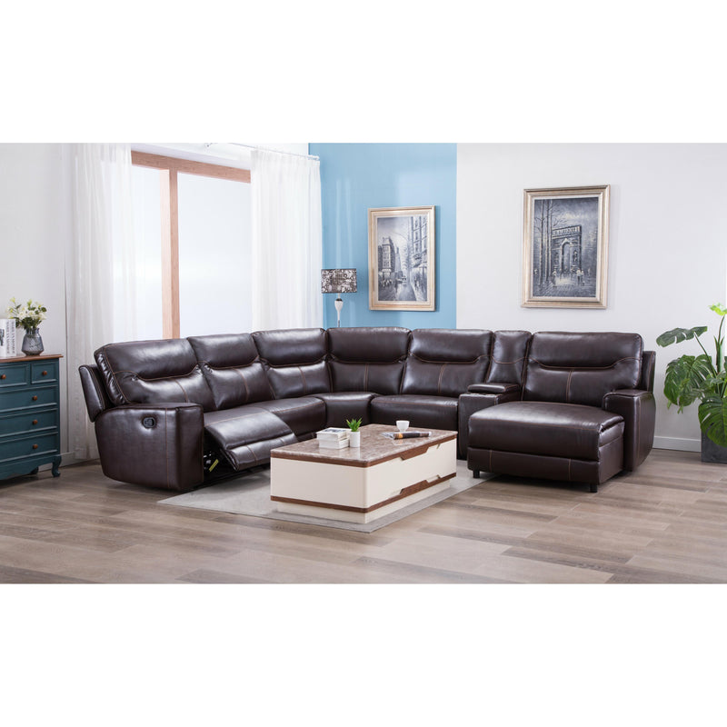 Happy Homes Marbella Reclining Leather Look 6 pc Sectional Marbella 6 pc Reclining Sectional - Brown IMAGE 2