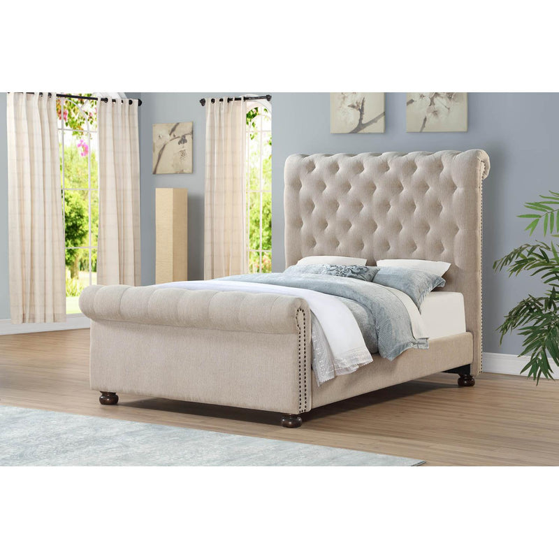 Happy Homes King Upholstered Sleigh Bed HH262 King Bed - Sand IMAGE 1