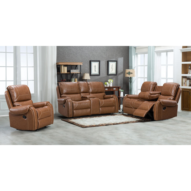 New Era Innovations Amadora Reclining Leather Look Sofa Amadora S5083 Sofa with Drop Down Table - Tan IMAGE 2
