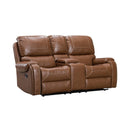 New Era Innovations Amadora Reclining Leather Look Loveseat with Console Amadora S5083 Glider Loveseat with Console - Tan IMAGE 1