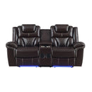New Era Innovations Party Time Power Reclining Leather Look Loveseat with Console Party Time S2020 Power Reclining Loveseat - Brown IMAGE 1
