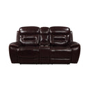New Era Innovations Rosewood Power Reclining Leather Match Loveseat with Console Rosewood S2226 Power Reclining Loveseat - Dark Brown IMAGE 1