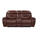 New Era Innovations Rosewood Power Reclining Leather Match Loveseat with Console Rosewood S2226 Power Reclining Loveseat - Light Brown IMAGE 1