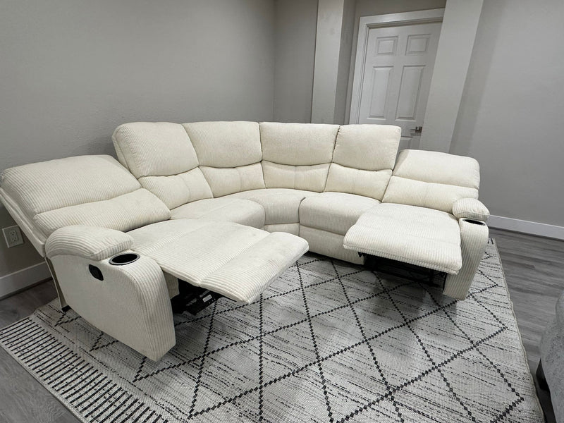 Beige Fabric Reclining Sectional Sofa