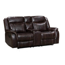 Happy Homes Abigail Reclining Leather Look Loveseat with Console Abigail - Brown IMAGE 1