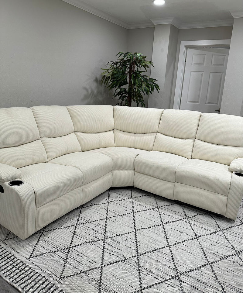 Beige Fabric Reclining Sectional Sofa