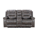 Happy Homes Ashley Reclining Leather Look Loveseat with Console Ashley-Grey-L IMAGE 1