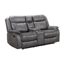 Happy Homes Abigail Reclining Fabric Loveseat with Console Abigail Reclining Loveseat - Grey IMAGE 1
