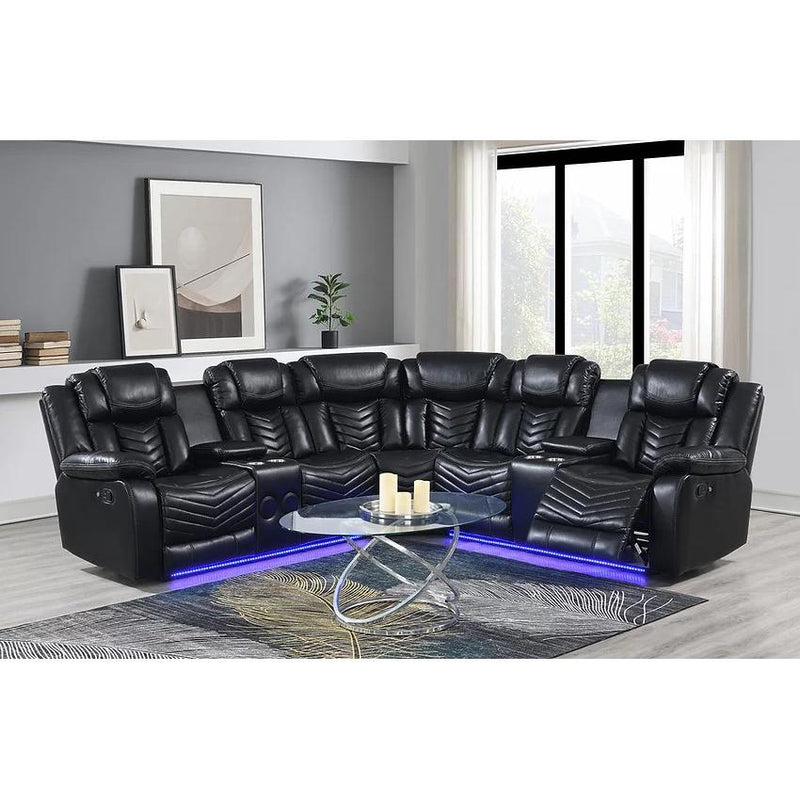 New Era Innovations Lucky Charm Reclining Leather Air 3 pc Sectional Lucky Charm S2021 Reclining Sectional - Black IMAGE 4