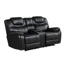 Happy Homes Galveston Reclining Leather Look Loveseat with Console Galveston Loveseat - Black IMAGE 1