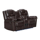 Happy Homes Power Reclining Leather Look Loveseat with Console Alexa Power Reclining Loveseat - Brown IMAGE 1