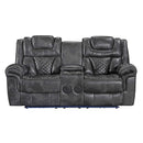 Happy Homes Power Reclining Leather Look Loveseat with Console Alexa Power Reclining Loveseat - Grey IMAGE 1