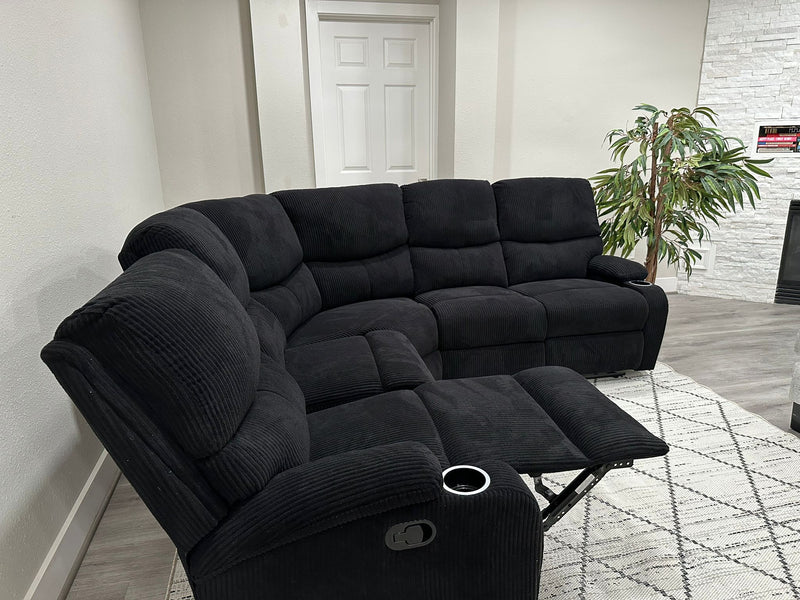 Empire Fabric Sectional Sofa In Black