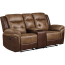 Happy Homes Toris2 Reclining Leather Air Loveseat with Console Toris2 Reclining Loveseat - Brown IMAGE 1