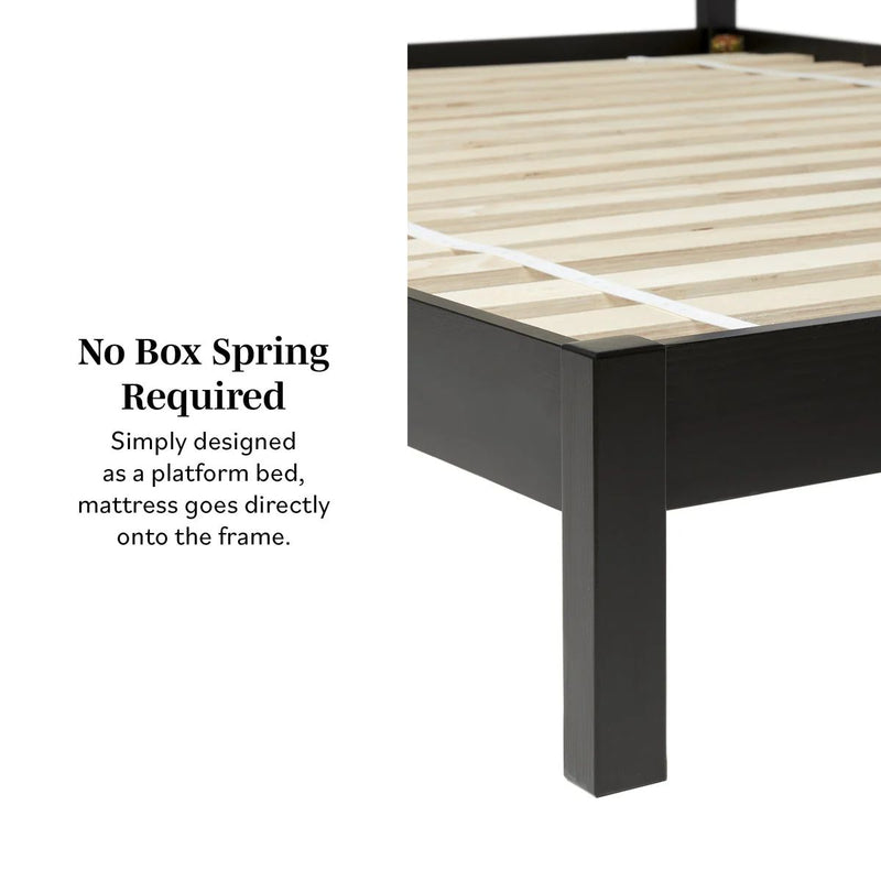 Solid Wood Rattan Paneled Platform Queen Bed - Black