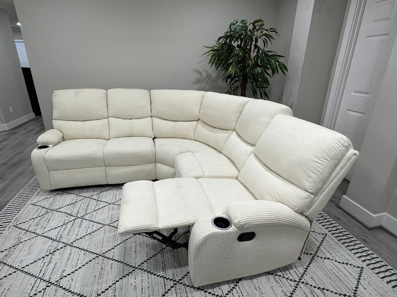 Beige Fabric Reclining Sectional Sofa