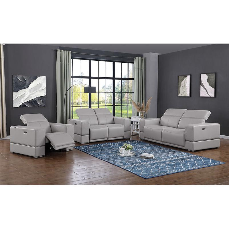 New Era Innovations Franco Power Reclining Leather Sofa Franco MI-1122 Power Sofa - Light Grey IMAGE 2