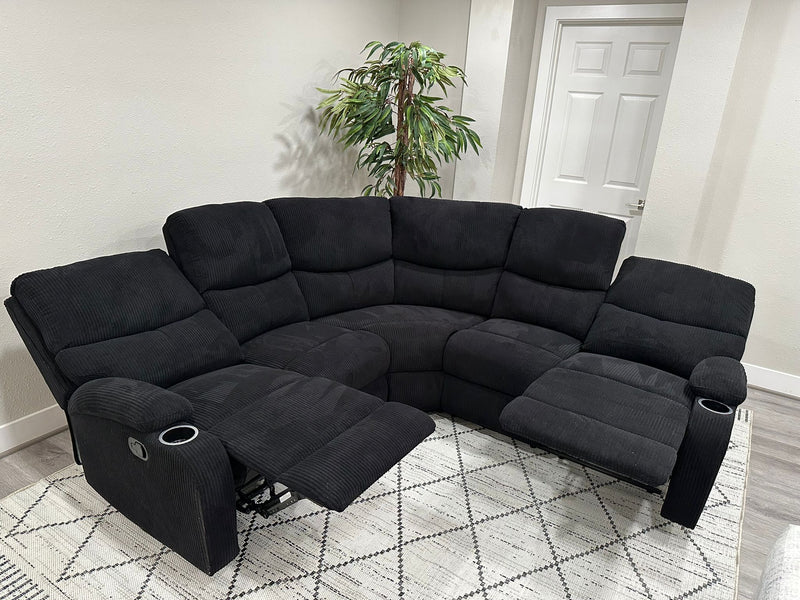 Empire Fabric Sectional Sofa In Black