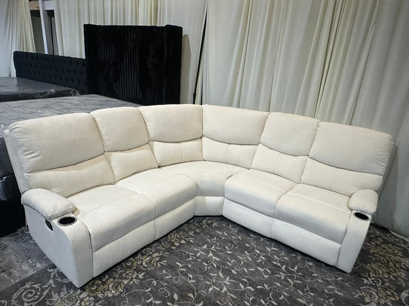 Beige Fabric Reclining Sectional Sofa