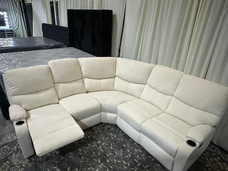 Beige Fabric Reclining Sectional Sofa