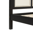 Solid Wood Rattan Paneled Platform Queen Bed - Black